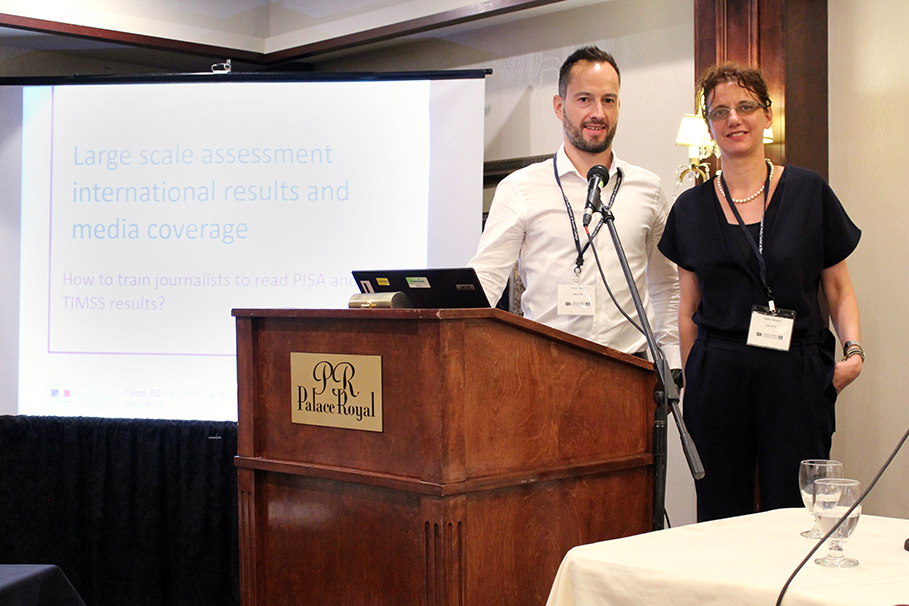 Franck Salles and Sophie Edouard of France gave a presentation on how to train journalists in covering international large-scale assessment results.